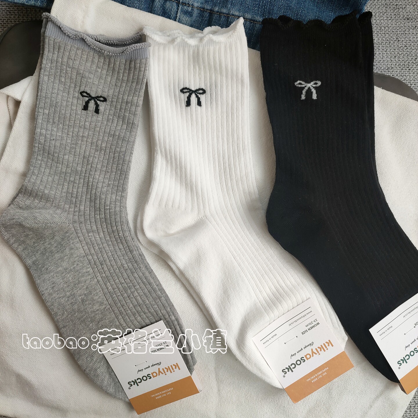 进口韩国东大门木耳边蝴蝶结中筒袜女可爱芭蕾风四季薄棉三双包邮