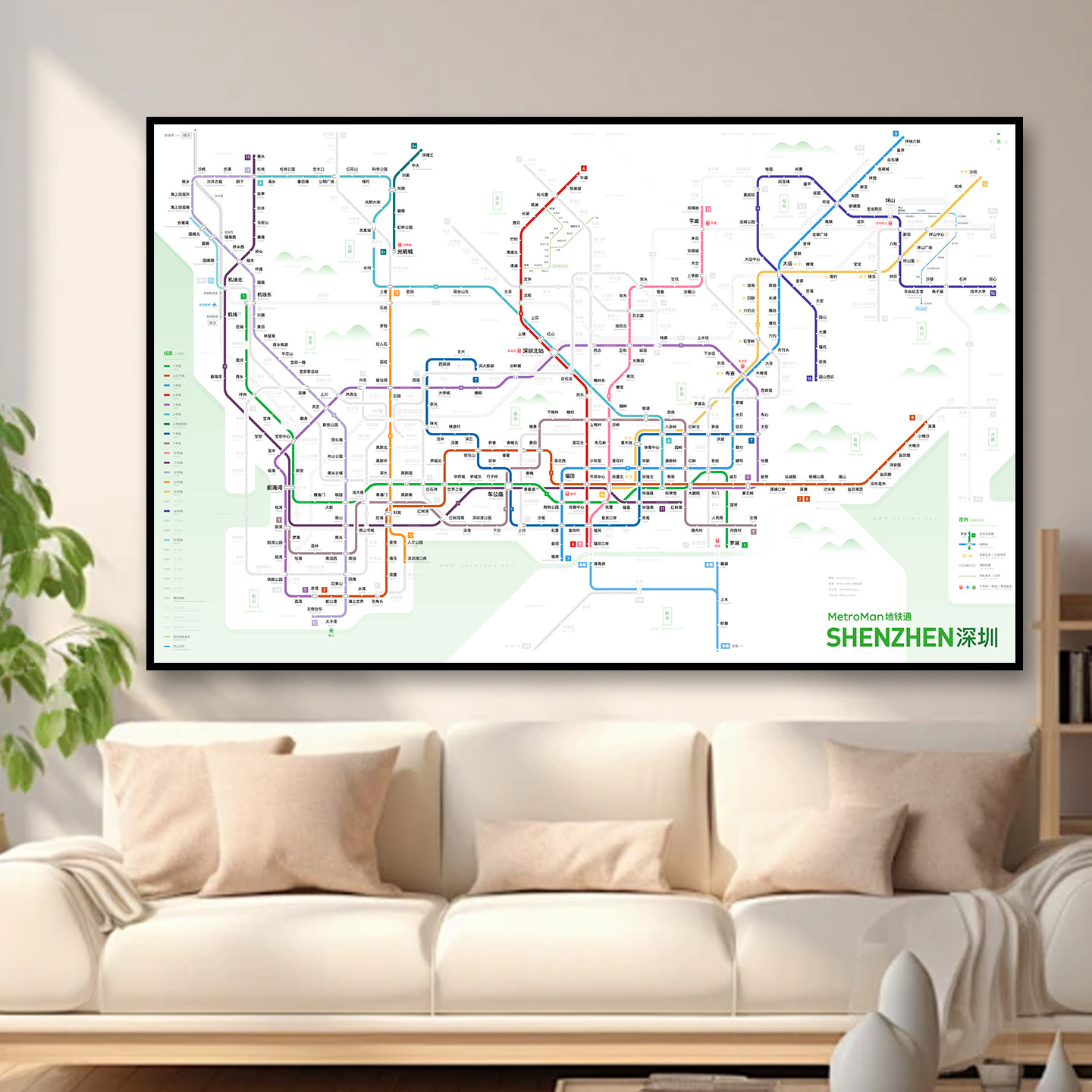 深圳地铁换乘线路图高清装饰画