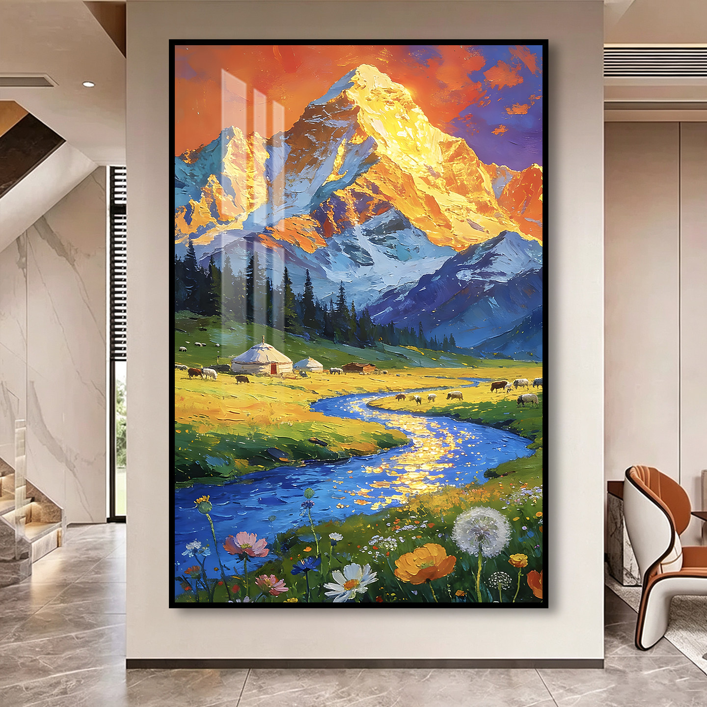 高级感日照金山靠山玄关客厅挂画图片