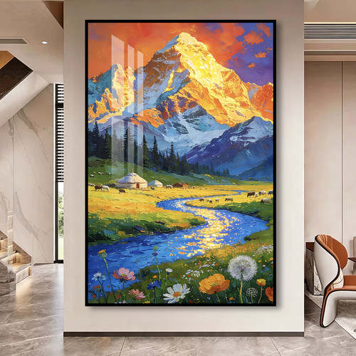 高级感日照金山靠山玄关客厅挂画