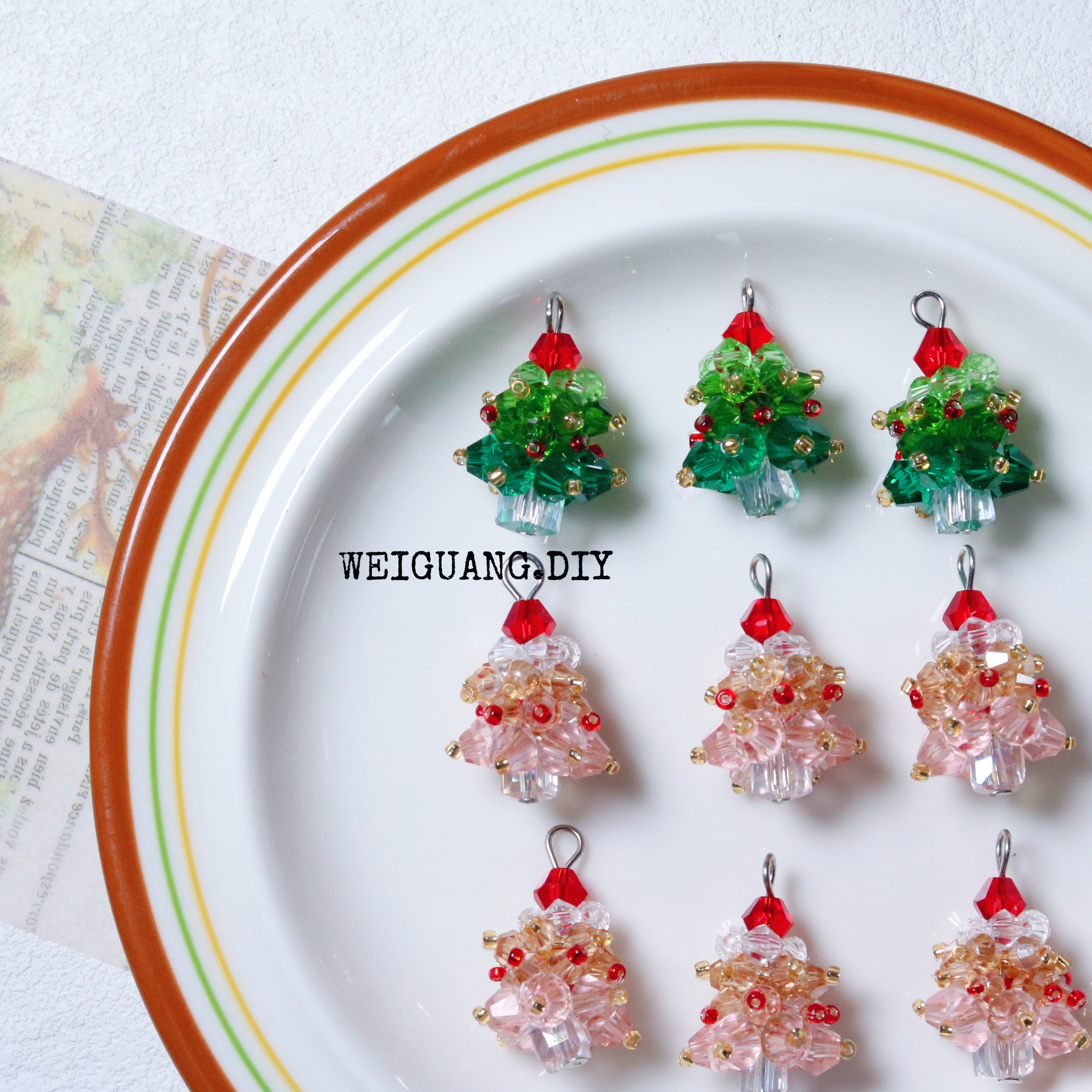 圣诞树串珠玻璃圣诞节手工DIY编织耳饰吊坠手串配件挂件节日礼物