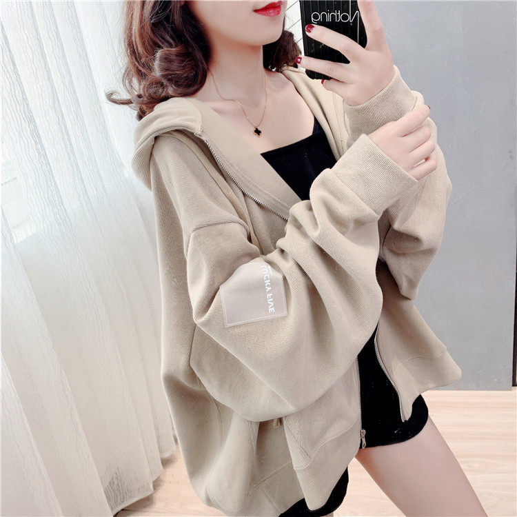 秋装2020年新款女宽松韩版洋气开衫连帽卫衣外套慵懒风长袖上衣服