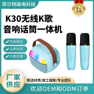 麦克风蓝牙音 K30无线K歌音响话筒一体机带灯家用户外唱歌分体式