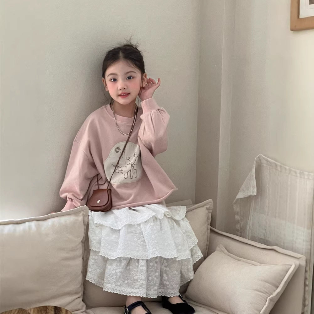 韩国女童2026春季新款儿童韩系短款卫衣女童宽松上衣花边半身裙子