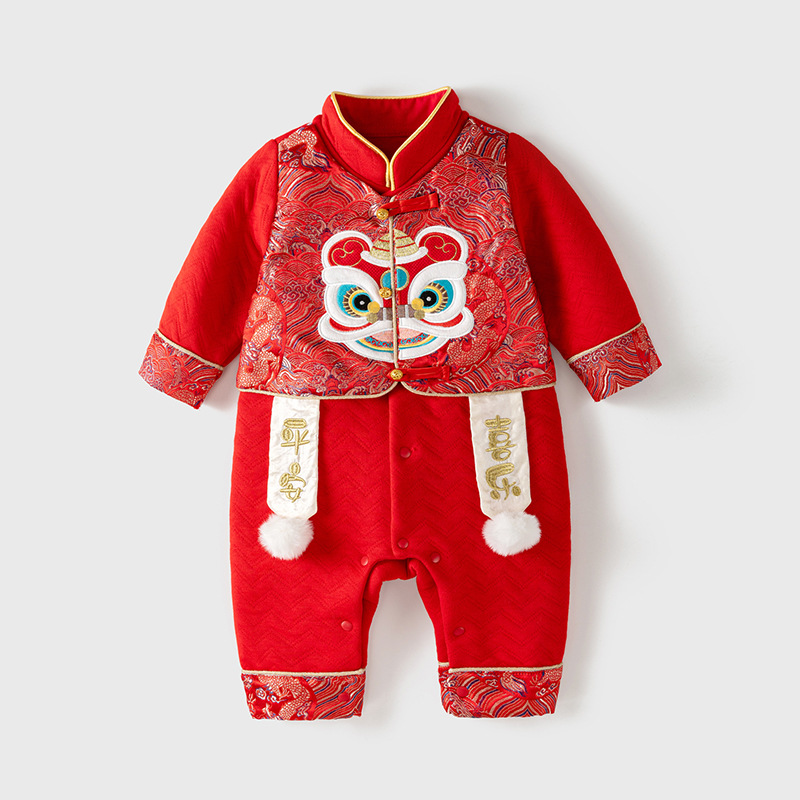 婴儿衣服秋冬a类中式连体衣加厚抓周服男女宝宝龙年百天周岁礼服