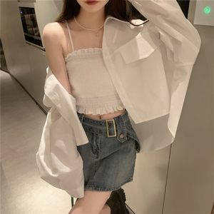 RM9784#纯欲百搭抹胸吊带+设计感气质长袖衬衫外套两件套套装