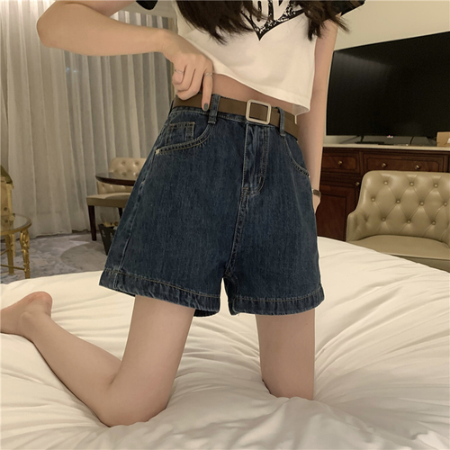 Real shot real price Korean version versatile loose Retro Blue student a-word slim high waist Cowboy SHORTS women's fashion