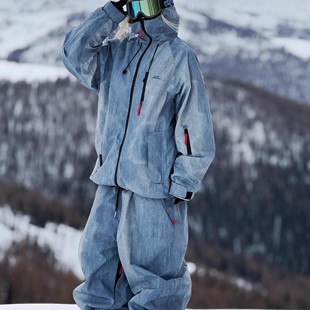 卡盛蓝色牛仔滑雪服套装女款2025秋冬新款户外防风防水单双板雪服