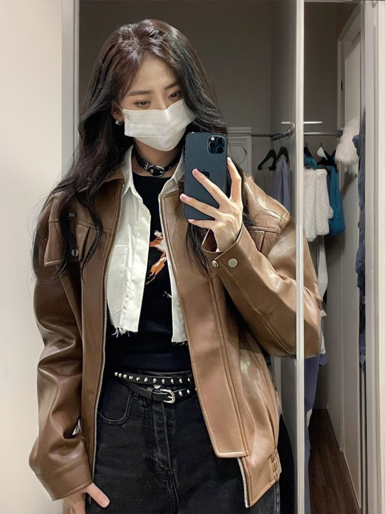 卡盛秋冬设计感翻领皮衣外套男