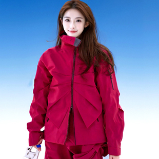 卡盛红色滑雪服套装女2025新款冬季高级感户外防风防水单双板雪服