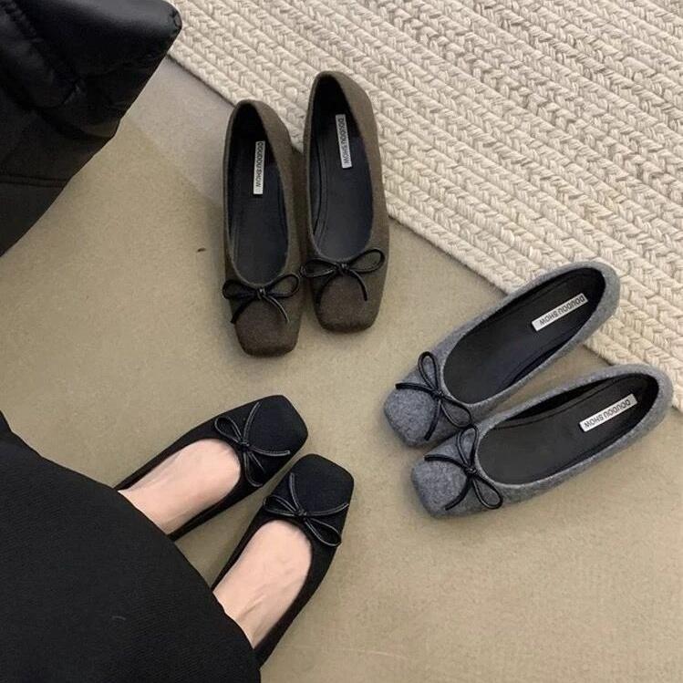 蝴蝶结平底浅口芭蕾舞单鞋女2025春季新款方头舒适通勤豆豆鞋瓢鞋