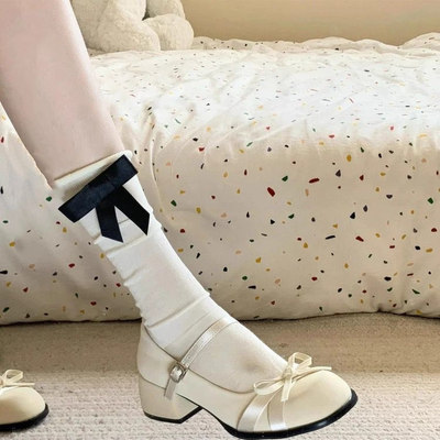 白色玛丽珍鞋女2025新款春秋百搭蝴蝶结法式浅口单鞋学院风小皮鞋