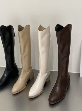 长筒靴子女骑士靴2025秋冬新款中筒靴长靴马丁靴牛仔靴白色高筒靴