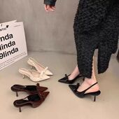 配裙子单鞋 尖头黑色气质高跟包头凉鞋 春夏季 法式 仙女鞋 子2026新款