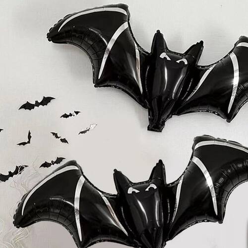 2pcs Large Bat Foil Balloons, Black Silvery Bat Balloons, Fo