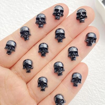 50Pcs Cute Resin Mini Halloween Black Skull FlatBack Cabocho