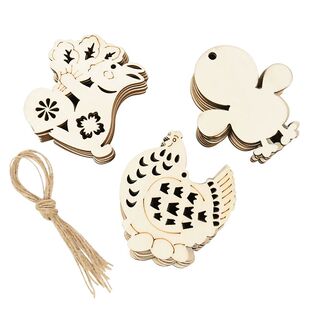 Wooden Rabbit Egg Chick Pendants Happy Easter Rabbit Decor D