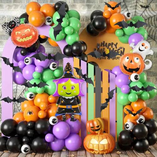 114PCS Halloween Balloon Garland Set Witch/Ghost Pumpkin/Spi