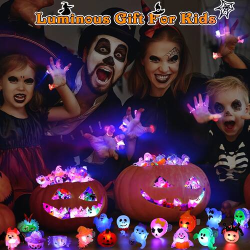 50pcs Glow-in-the-Dark Halloween Ring Pumpkin Skull Bat More