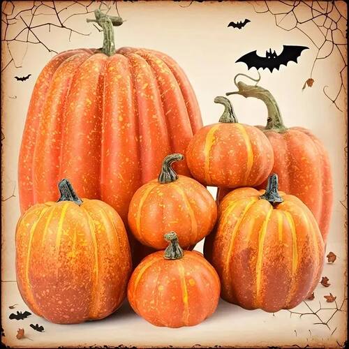 7pcs Pumpkin Autumn Decor Orange Foam Plastic Fake Artificia