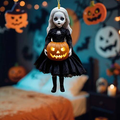 ?2D Pumpkin Princess Halloween Ornament Gothic Decor Hanging