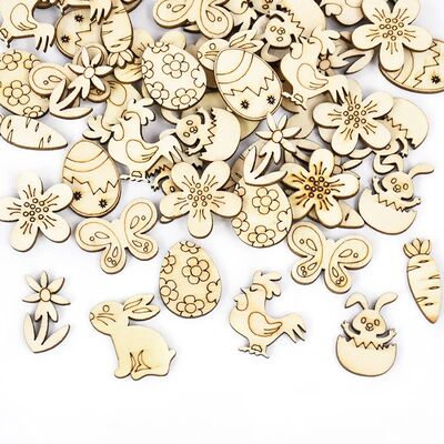 50Pcs Easter Decoration Wooden Confetti Bunny Rabbit Eggs Wo