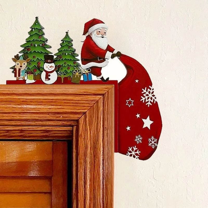 Christmas Wooden Door Frame Santa Claus Decoration Merry Chr