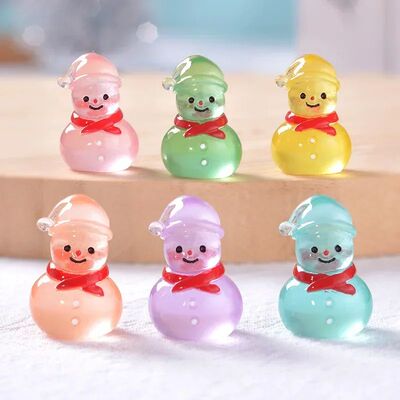 10-50PCS Mini Luminous Resin Christmas Snowman Ornament Glow