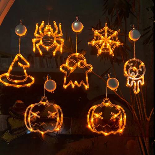 Halloween Decoration Window Lights Pumpkin Spider Ghost Witc