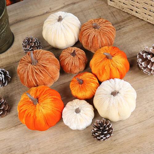 9pcs 3 Size Velvet Artificial Pumpk Mixed for Halloween Part