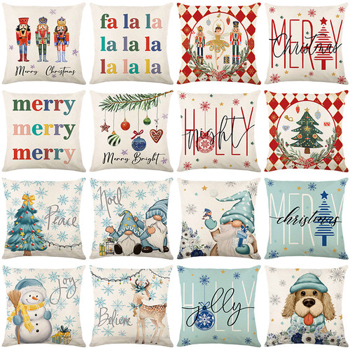Cartoon Christmas Doll Pillowcases 45x45cm Linen Pillow