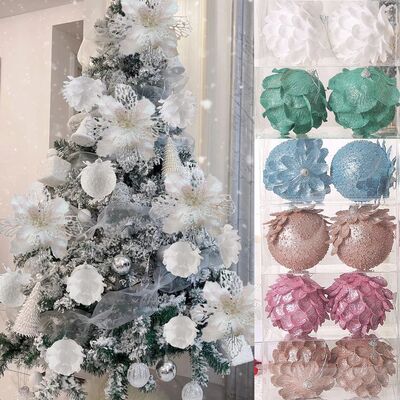 8/10CM Christmas Tree Hanging Glitter Balls Petal Shape Pine
