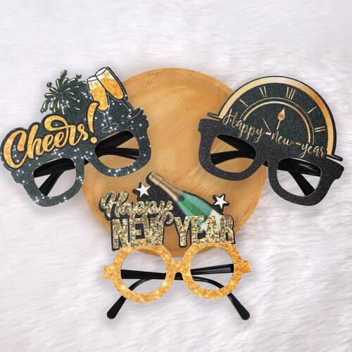 Glitter 2026 New Year Glasses Letters and Numbers Cheers Sta