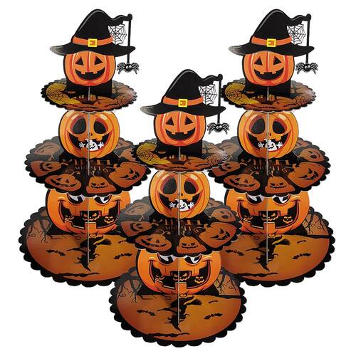 Halloween Cake Stand Ghost Faced Spider Pumpkin 3 Layer Cupc