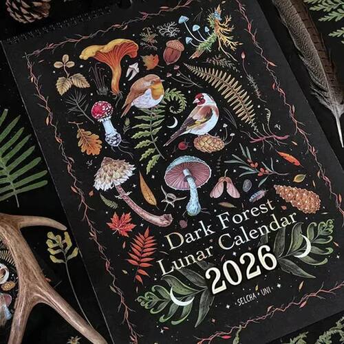 Dark Forest Lunar Calendar 2026, Wall Calendar Colorful Wate
