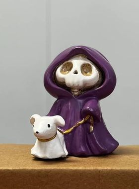 1pc Grim Reaper Halloween Resin Figurine Purple Cloak Ghost
