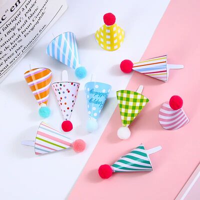 Mini Cake Hats Happy Birthday Cake Toppers Felt Ball Conical