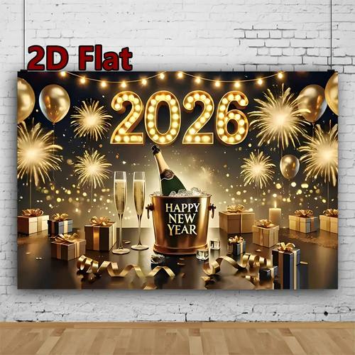 VIKAMA 2026 New Year Tapestry Golden Balloons Champagne Fire