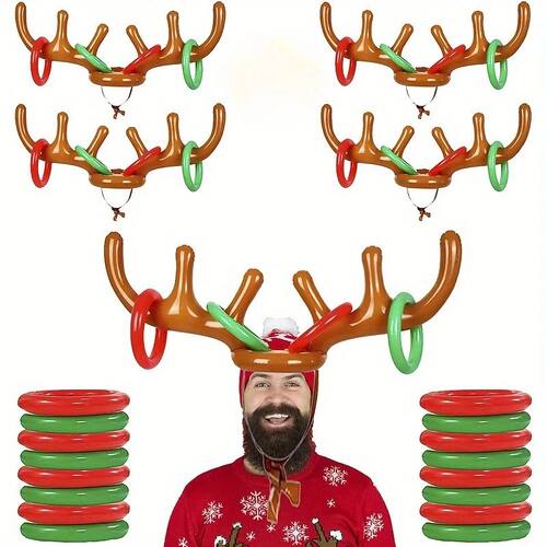 Inflatable Reindeer Antler Hat Ring Toss Game Kids Gift Chri