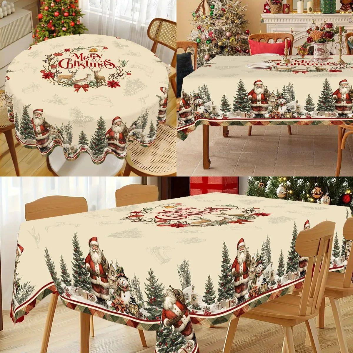 Christmas tablecloth Rustic Santa Claus Snowman Xmas Table C