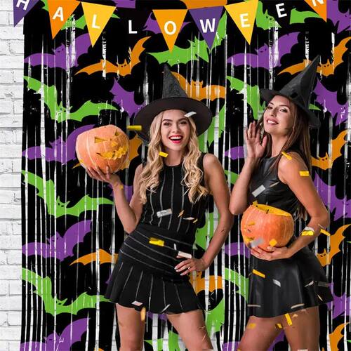 Halloween Pumpkin Ghost Bat Curtain 2M Haunted House Decorat
