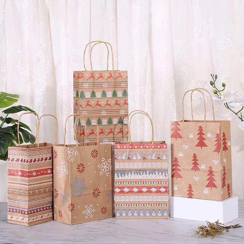 20pcs christmas gift bag kraft paper packaging bag can be se