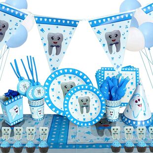 Disposable Tableware Tooth Teeth Birt First Theme Blue Boy