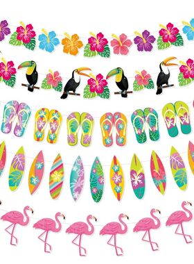 Hawaiian Party Decorations Flamingo Summer Bunting Banner Al