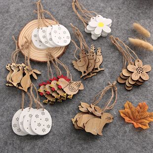 Easter Wooden Set Rabbit Chips Cutouts Wood 8PCS