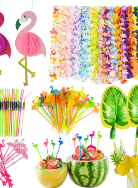 Hawaii Theme Birthday Party Cake Toppers Flamingo Pineapple
