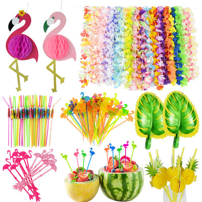 Hawaii Theme Birthday Party Cake Toppers Flamingo Pineapple