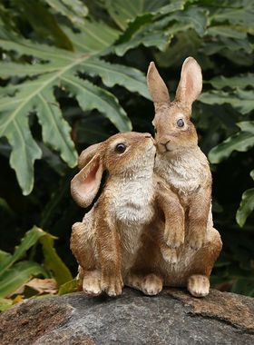 1pc Easter Figurine Rabbit Easter Bunny With Flower Crowns E