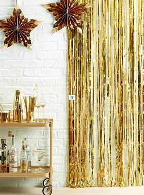 2M 3M Gold Silver Metallic Foil Tel Fringe Curtain Birthday