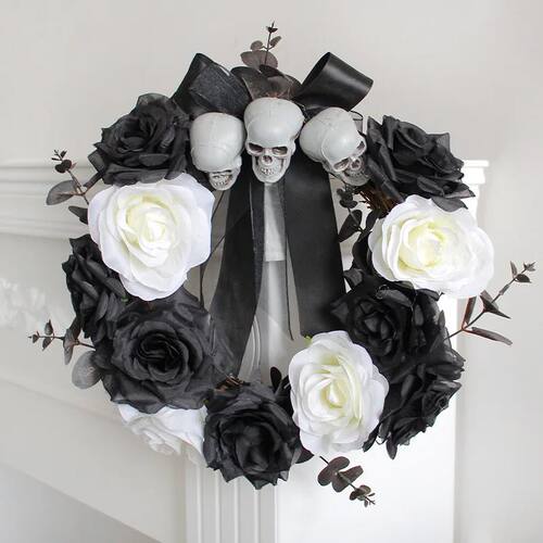 Halloween Skull Rose Wreath Home Ghost Door Halloween Decora